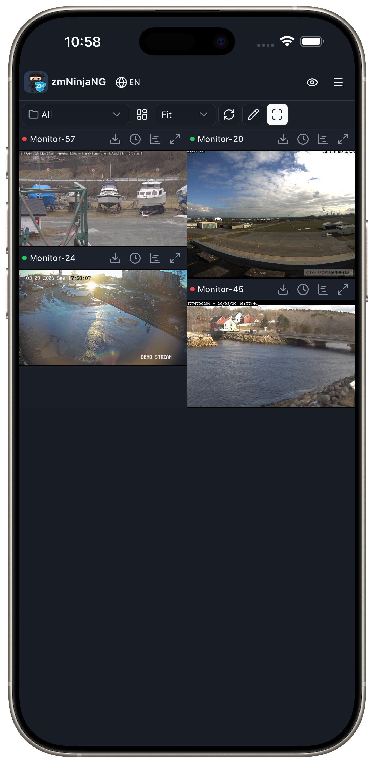 Montage grid showing four camera feeds simultaneously